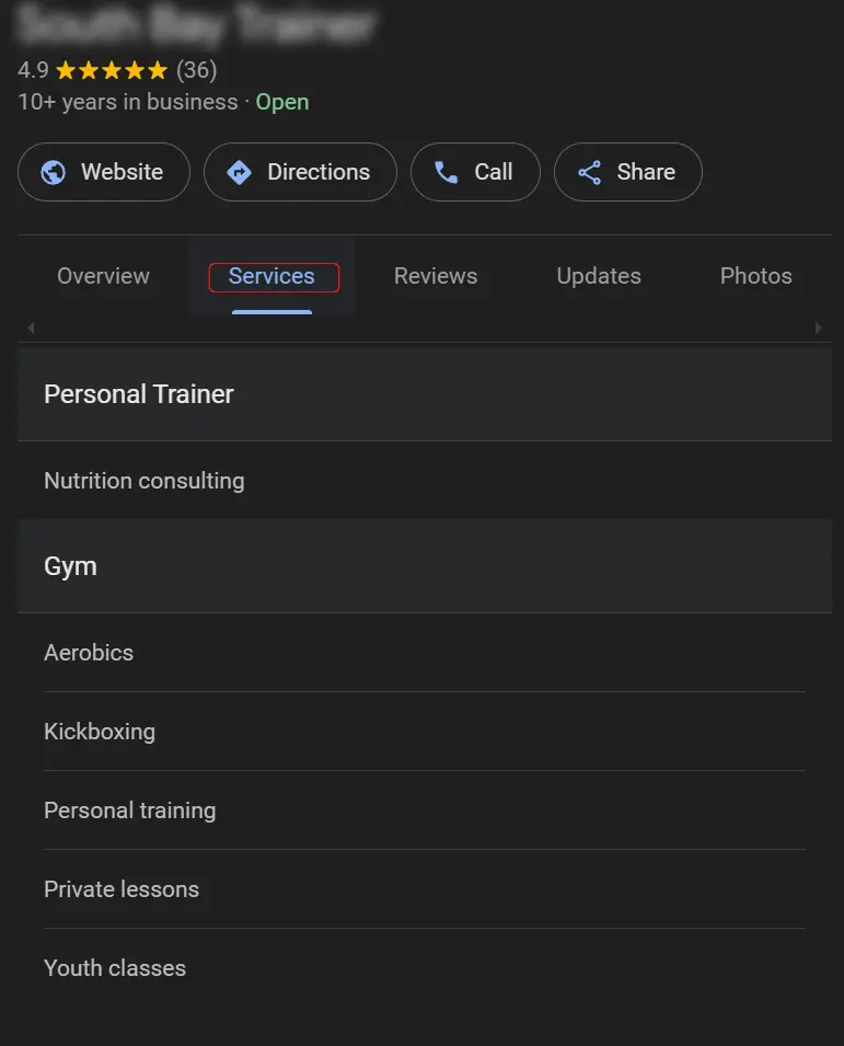 Adding Services google business for fitness